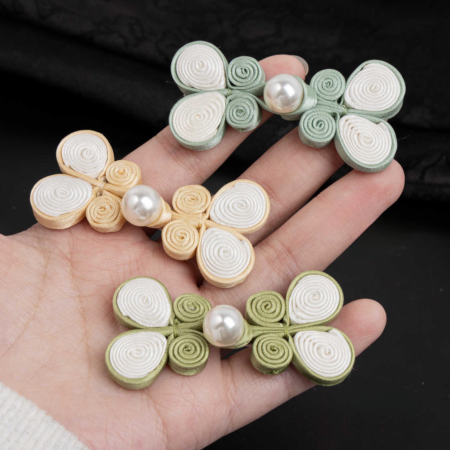 Coiled Ribbon Butterfly Pearl Buttons - handmade decorative sew-on button