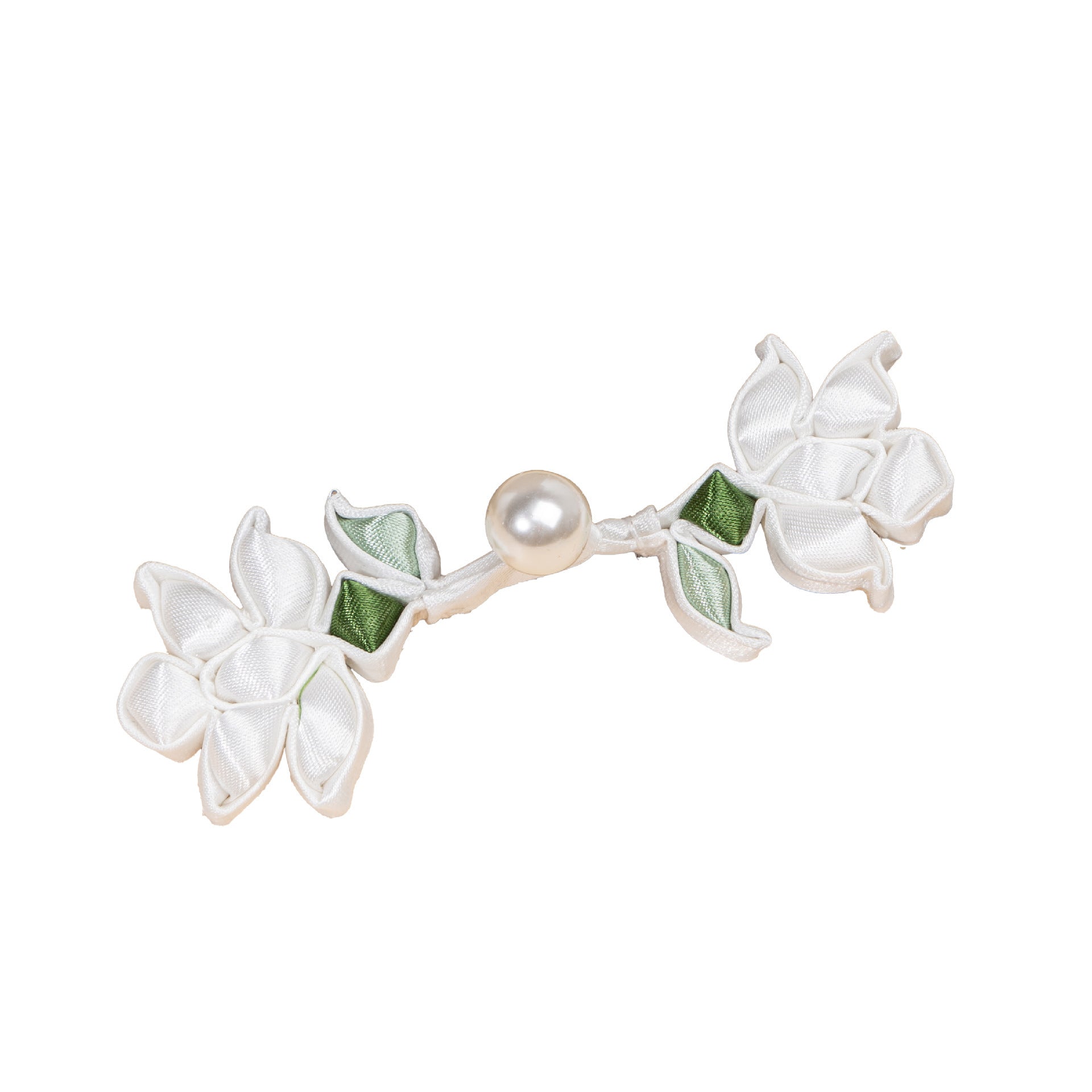 White Satin Flower Branch Buttons - handmade decorative sew-on button