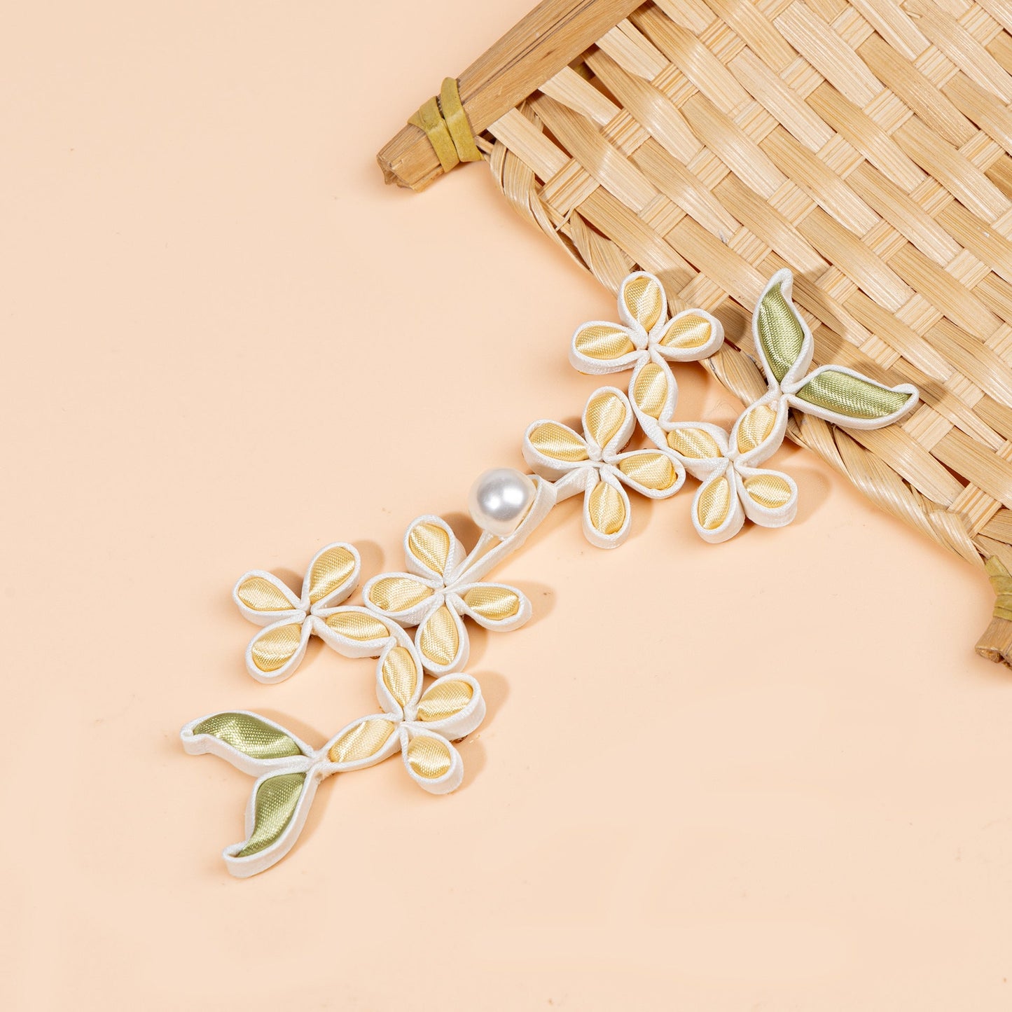 Satin Floral Pearl Frog Buttons - handmade decorative sew-on button