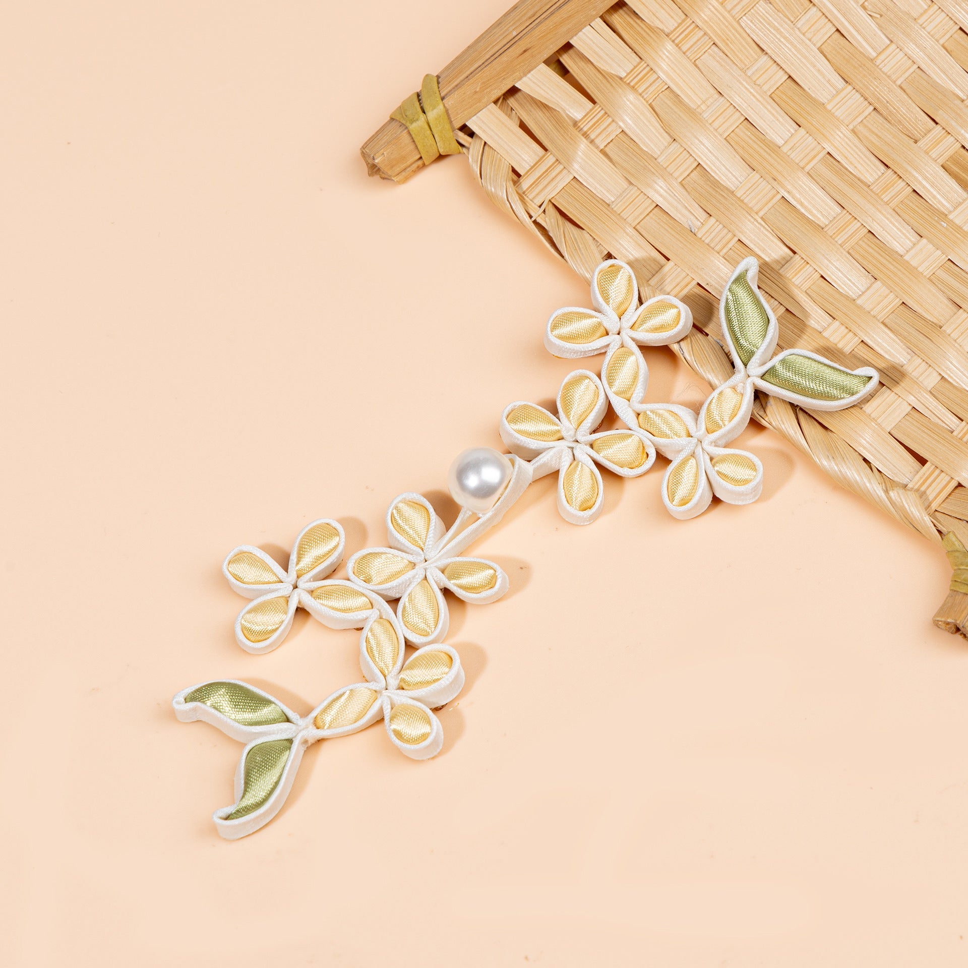 Satin Floral Pearl Frog Buttons - handmade decorative sew-on button