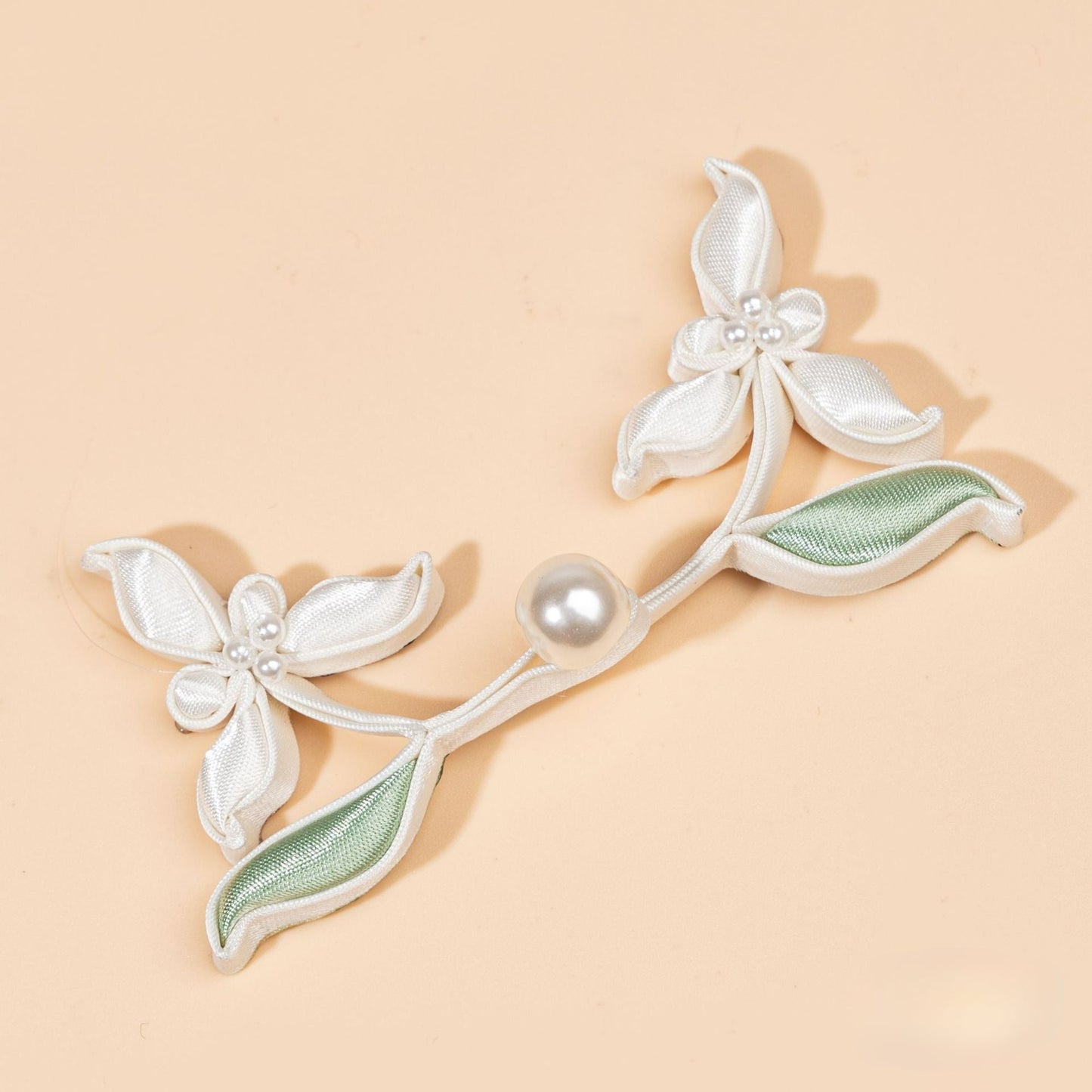 Handmade Satin Ribbon Orchid Button – Pearl Beaded Sew - handmade decorative sew-on button