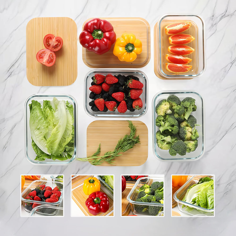 Glass Food Storage Containers with Bamboo Lids – 4 Pack (35oz & 51oz)
