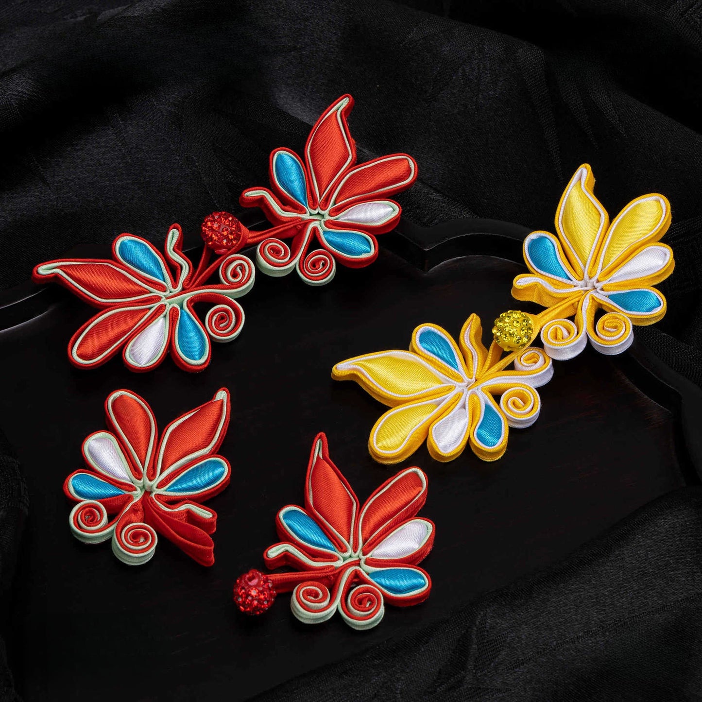 Butterfly petals paired with crystal bead buttons - handmade decorative sew-on button