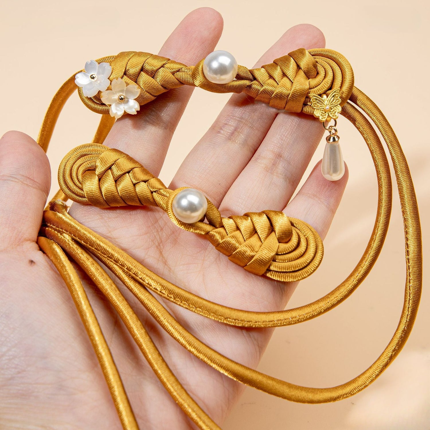 Satin Braid Flower Butterfly Cord Frog button - Gilding color, handmade decorative sew-on button