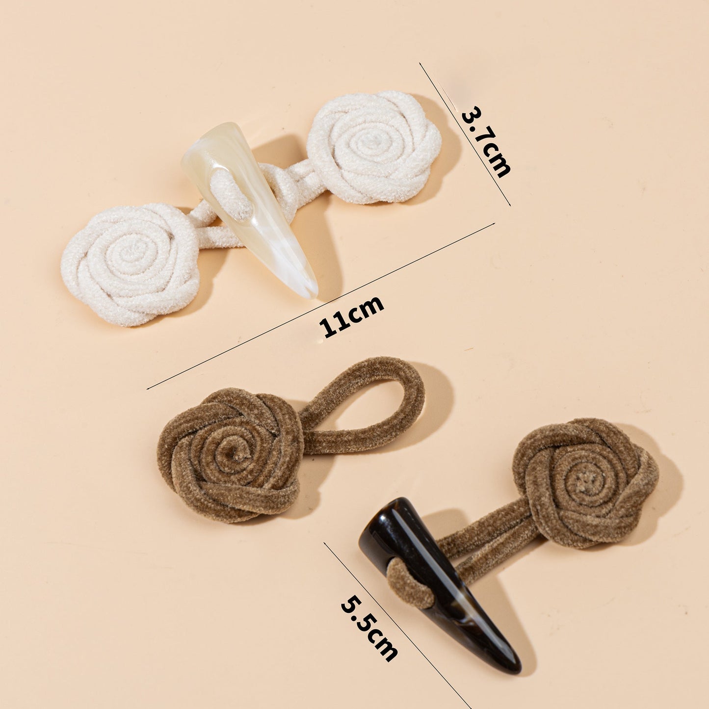 Velvet Rose Toggle Buttons - Khaki color, handmade decorative sew-on button