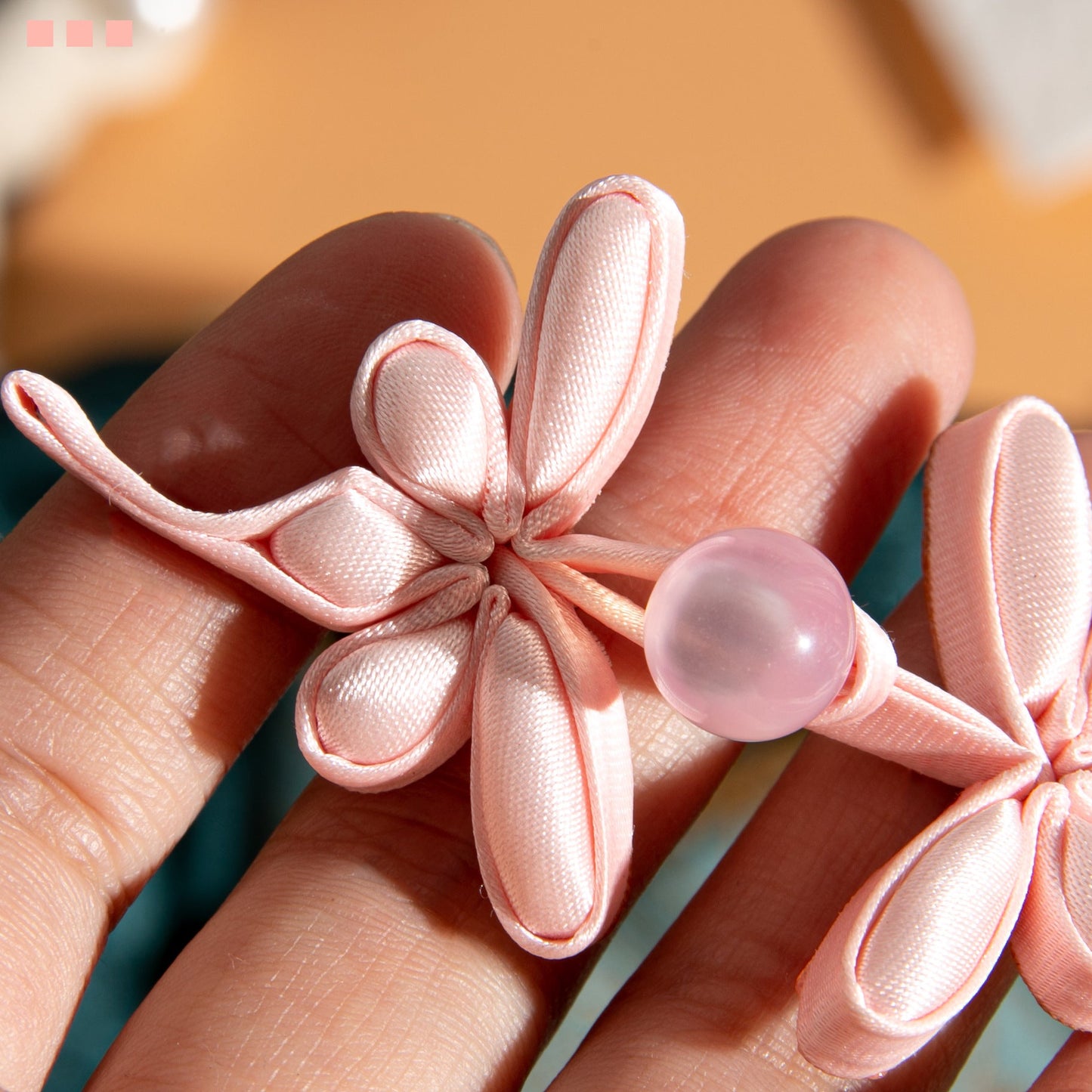 Five Petal Flower Button with Round Bead - handmade decorative sew-on button