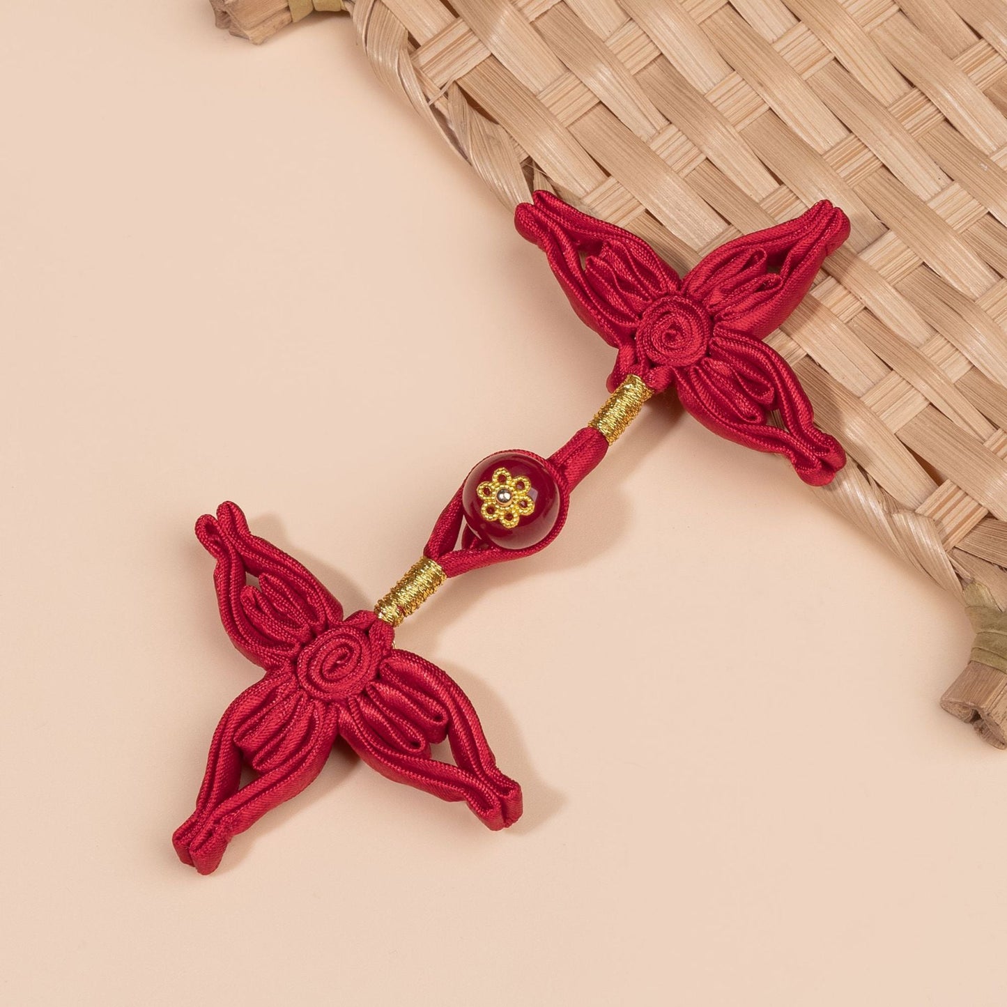 Four Wing Knot Button with Round Bead - handmade decorative sew-on button