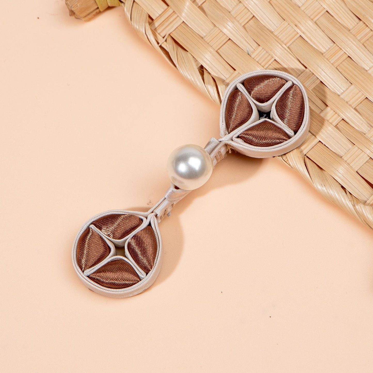 Four Petal Knot Button with Pearl Accent - handmade decorative sew-on button