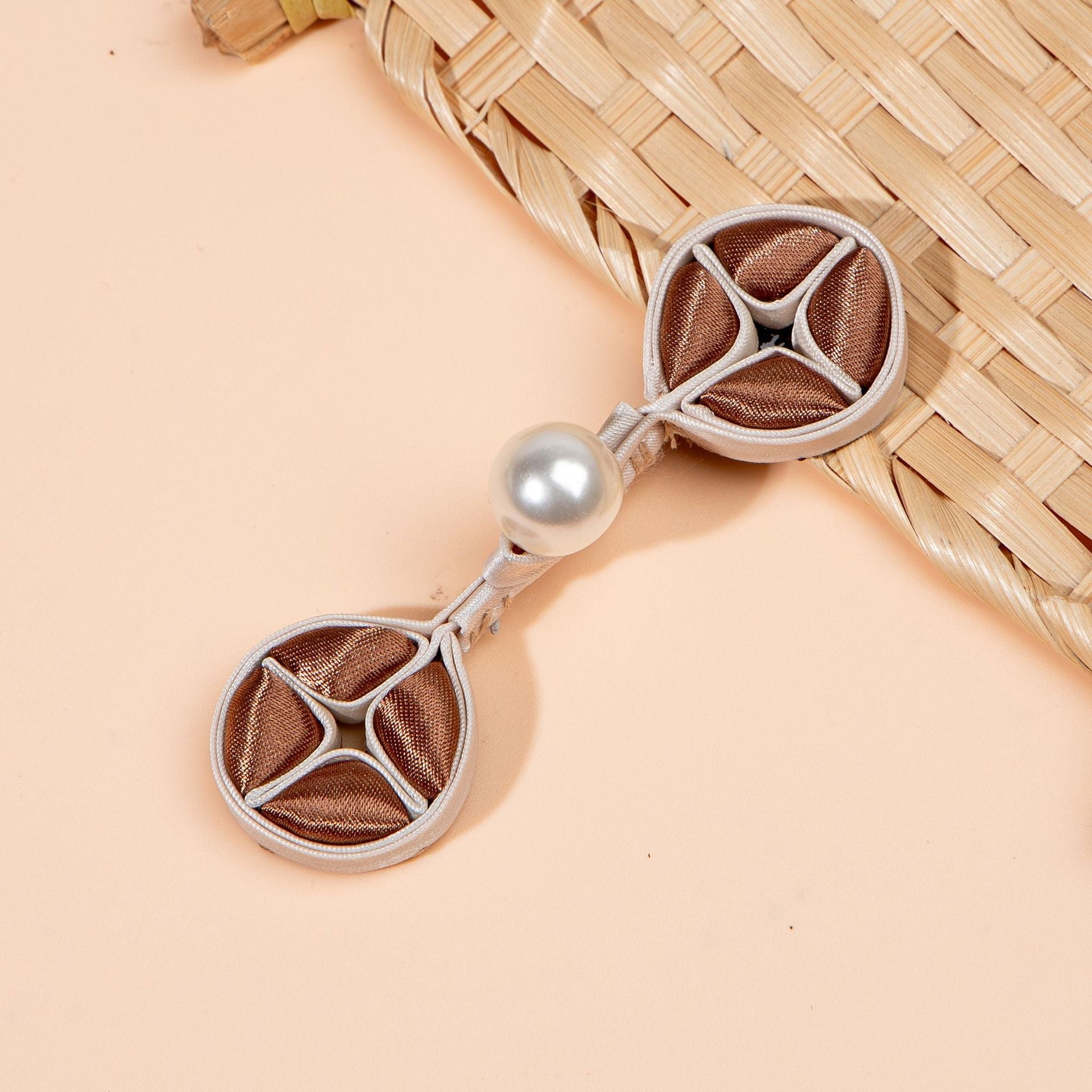 Four Petal Knot Button with Pearl Accent - handmade decorative sew-on button