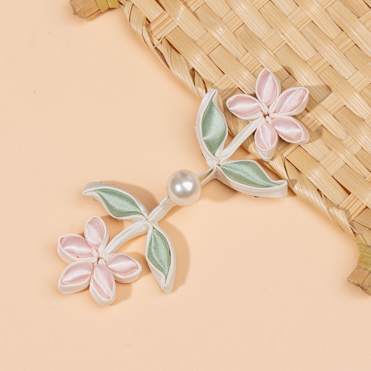 Flower and Leaf Branch Pearl Button - handmade decorative sew-on button