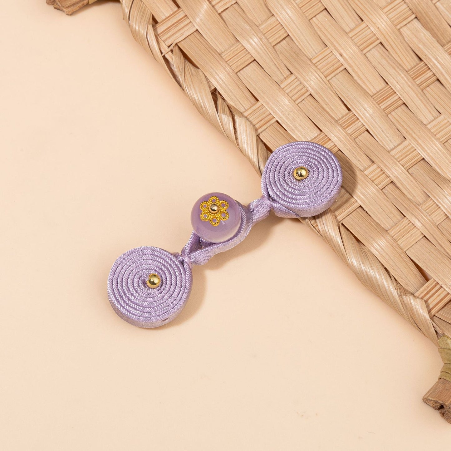 Round Disc Knot Button Closures with Flower Bead - handmade decorative sew-on button