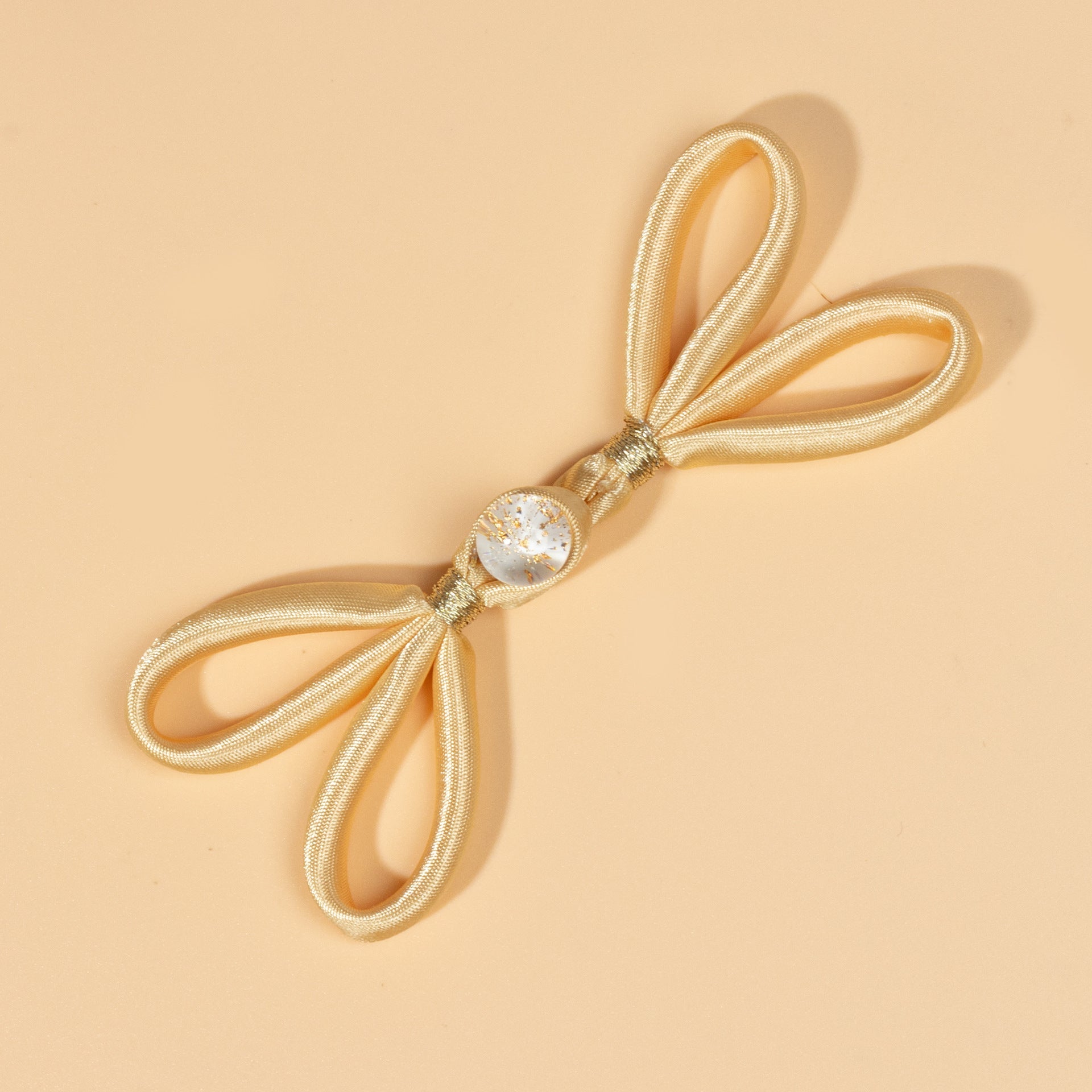 Satin Loop Bow Button Closures with Glitter Bead - handmade decorative sew-on button