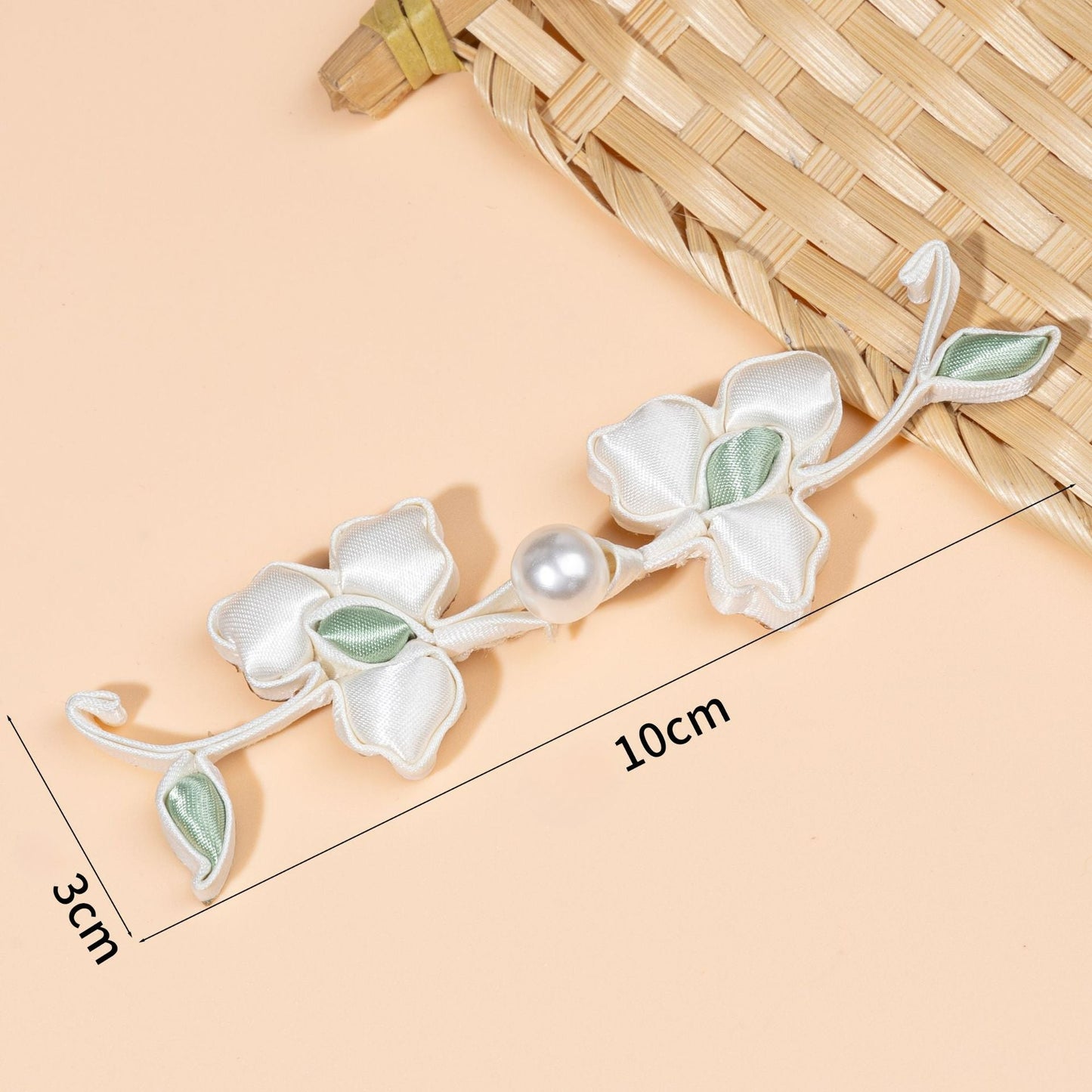 Petal Flower Vine Closure with Pearl button - Apricot color, handmade decorative sew-on button