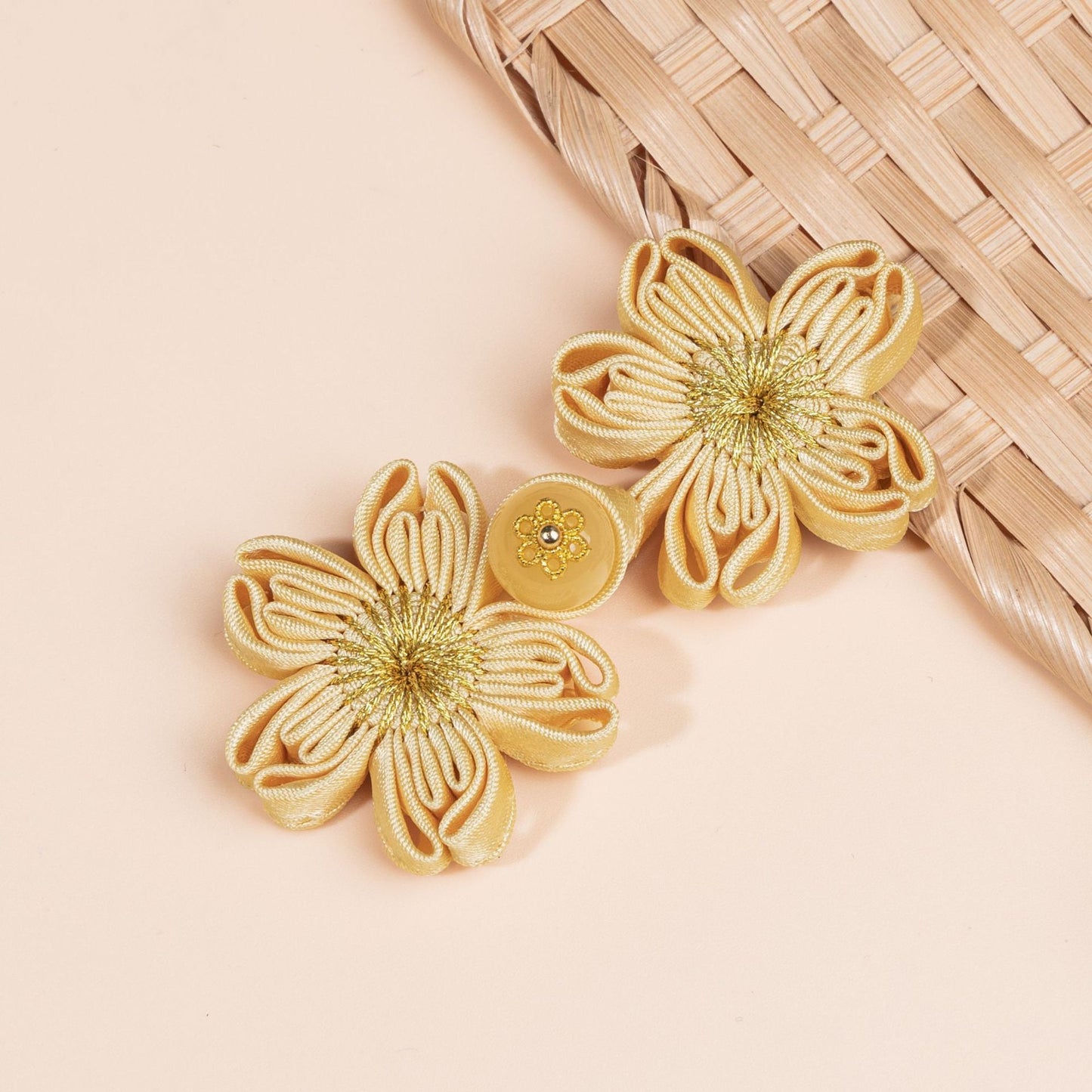 Cherry Blossom Flower Button with Bead Accent - handmade decorative sew-on button