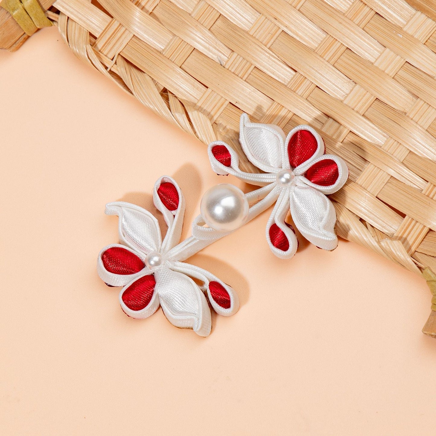 White Flower Branch Pearl Buttons - handmade decorative sew-on button