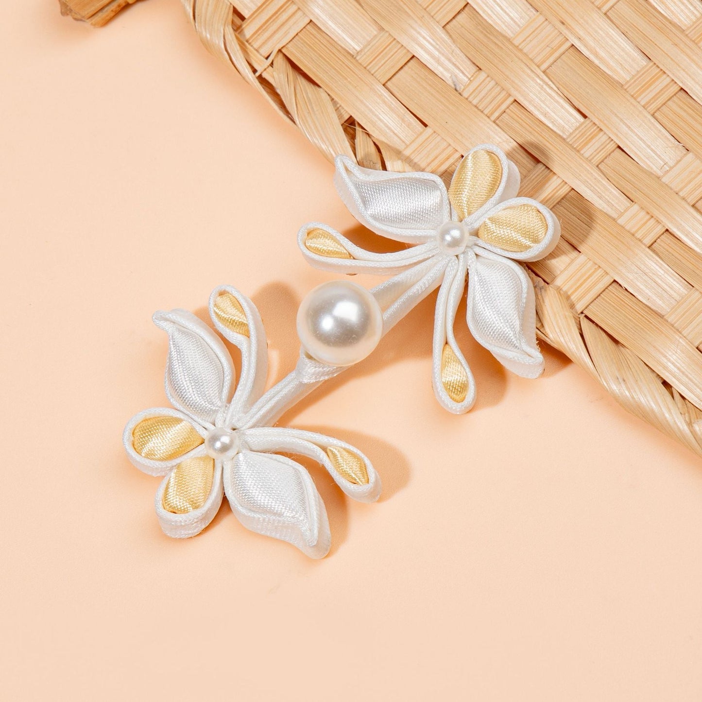 White Flower Branch Pearl Buttons - handmade decorative sew-on button