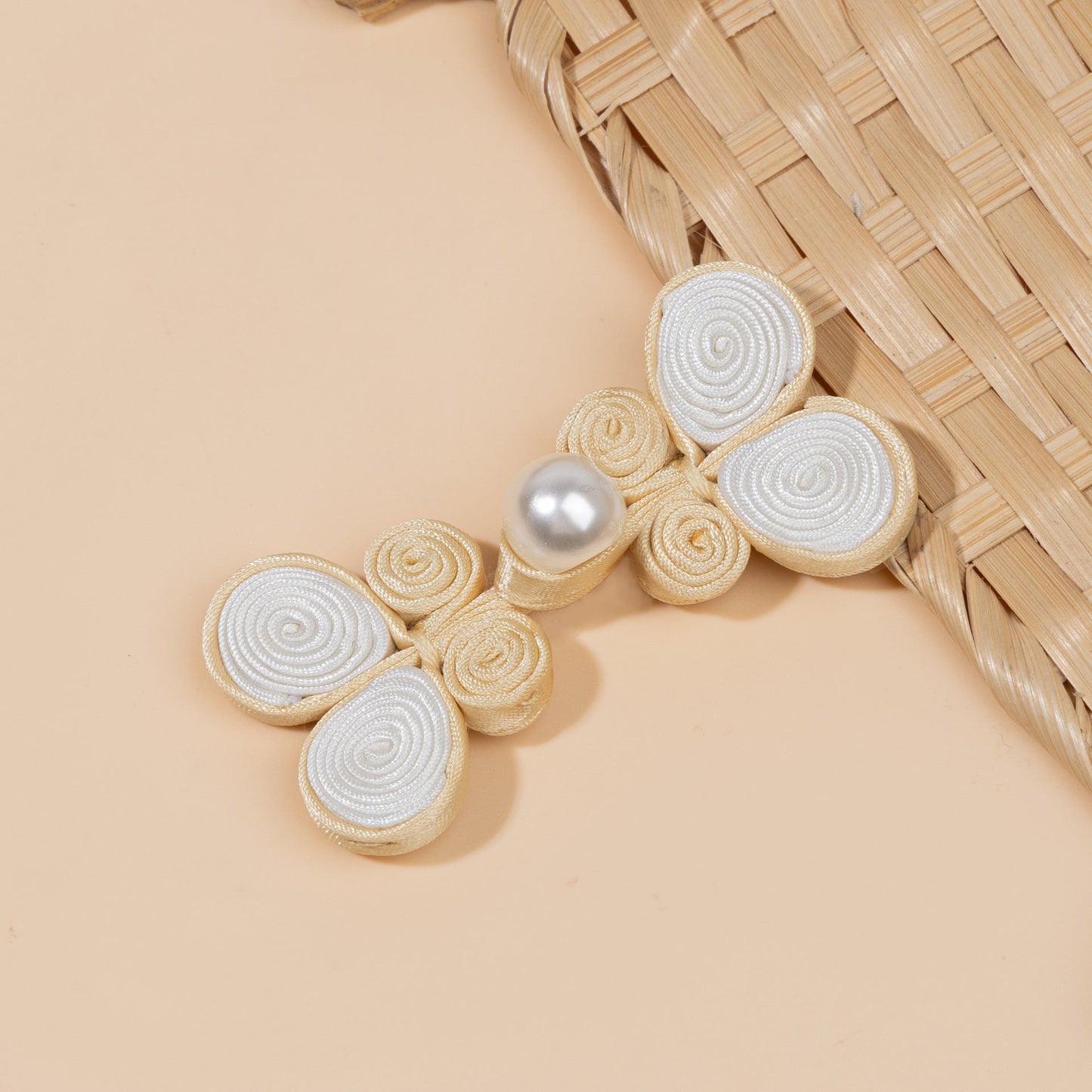 Coiled Ribbon Butterfly Pearl Buttons - A64-Light green color, handmade decorative sew-on button