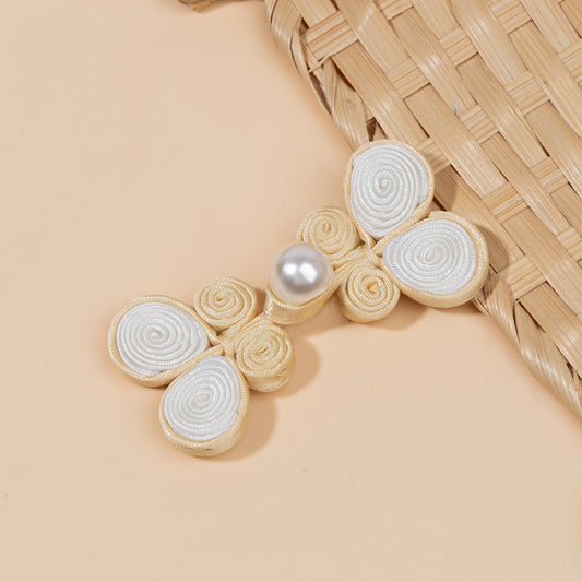 Coiled Ribbon Butterfly Pearl Buttons - A64-Light green color, handmade decorative sew-on button