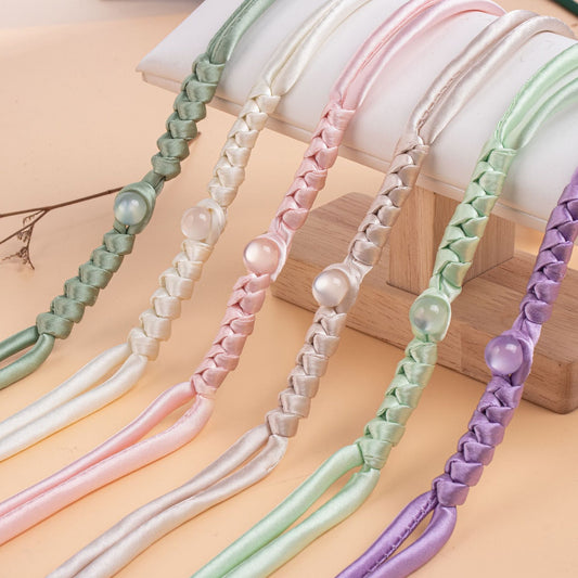 Woven ribbon jade bead button - Pink color, handmade decorative sew-on button