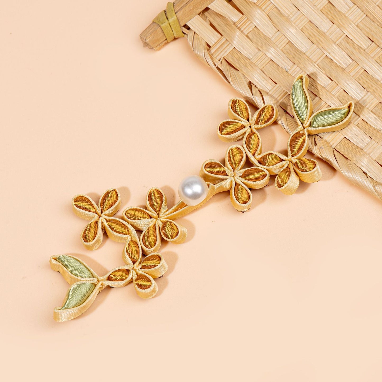 Satin Floral Pearl Frog Buttons - handmade decorative sew-on button
