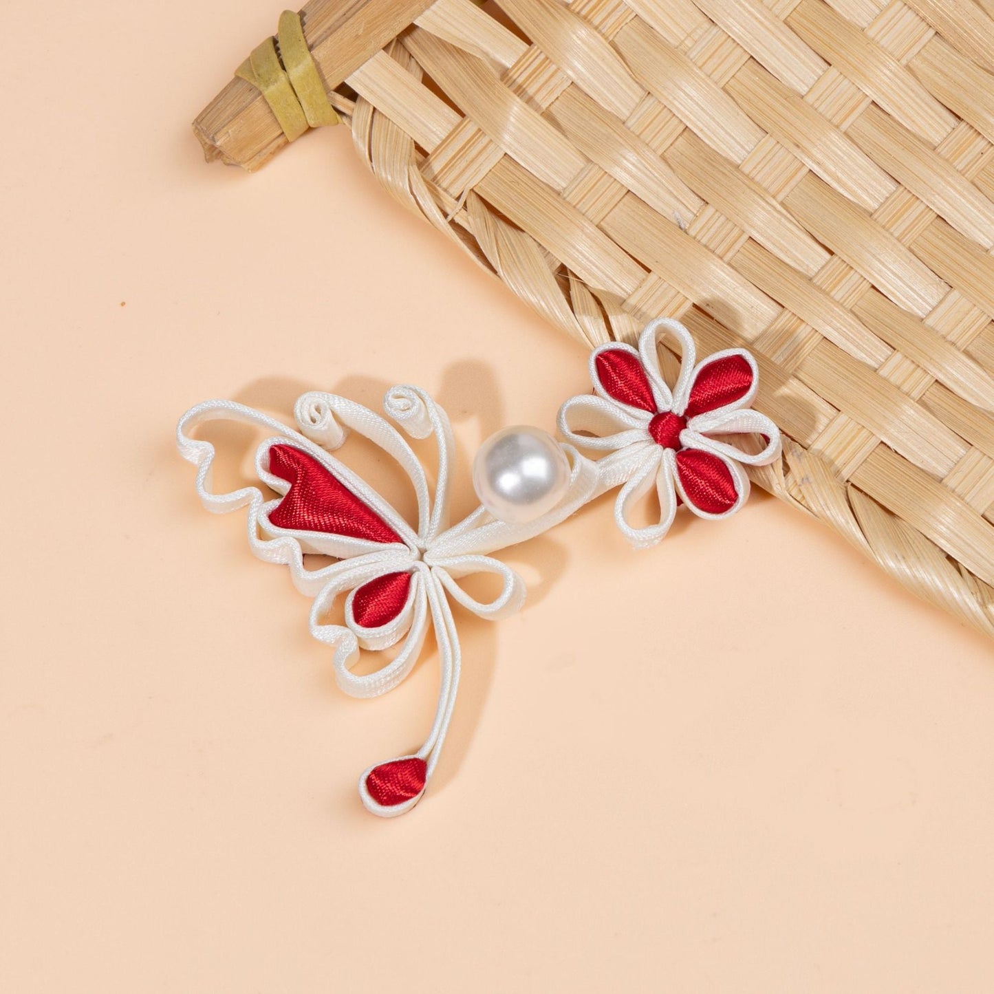 Ribbon butterfly flower pearl buttons - handmade decorative sew-on button