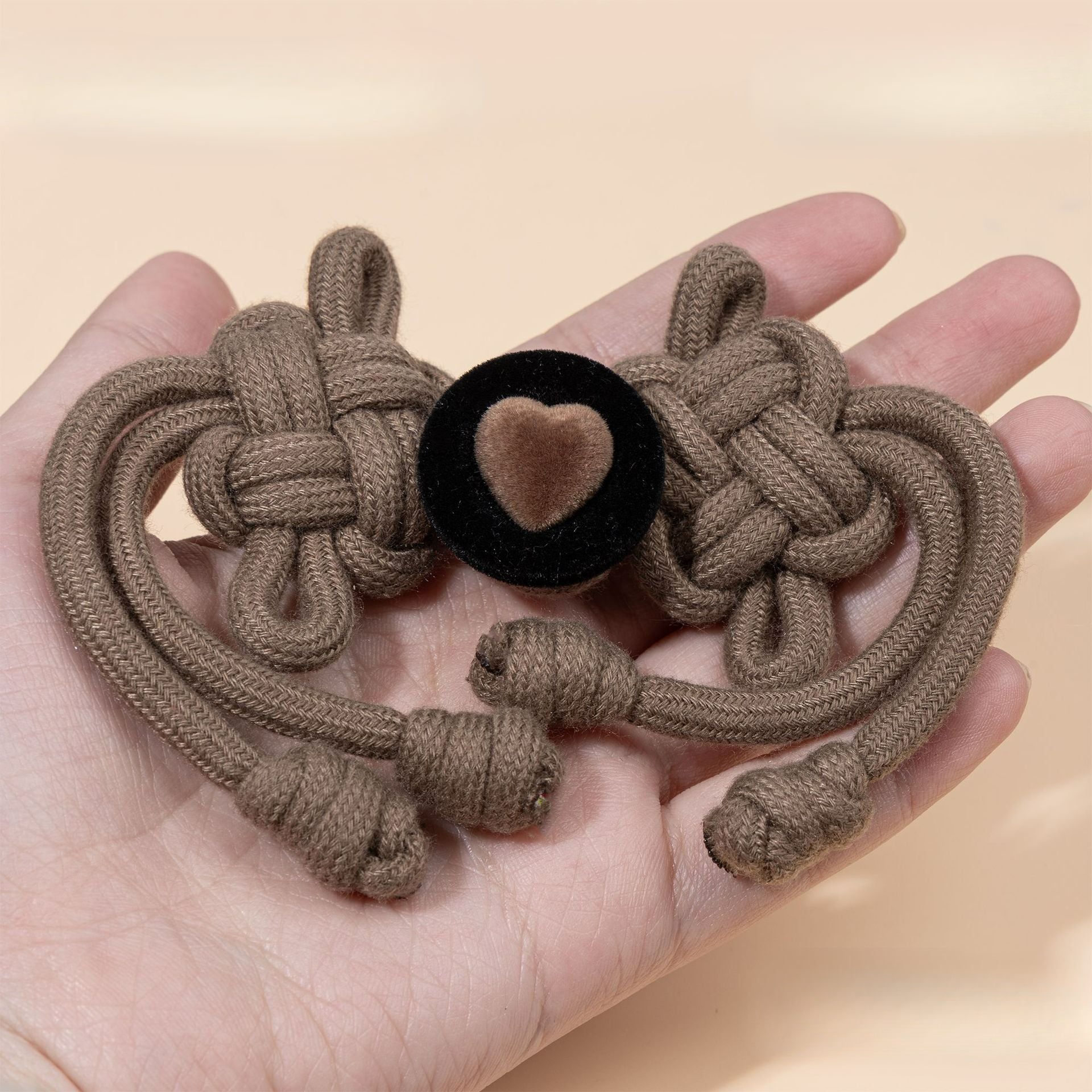 Braided Cord knot buttons Heart - Light Brown color, handmade decorative sew-on button