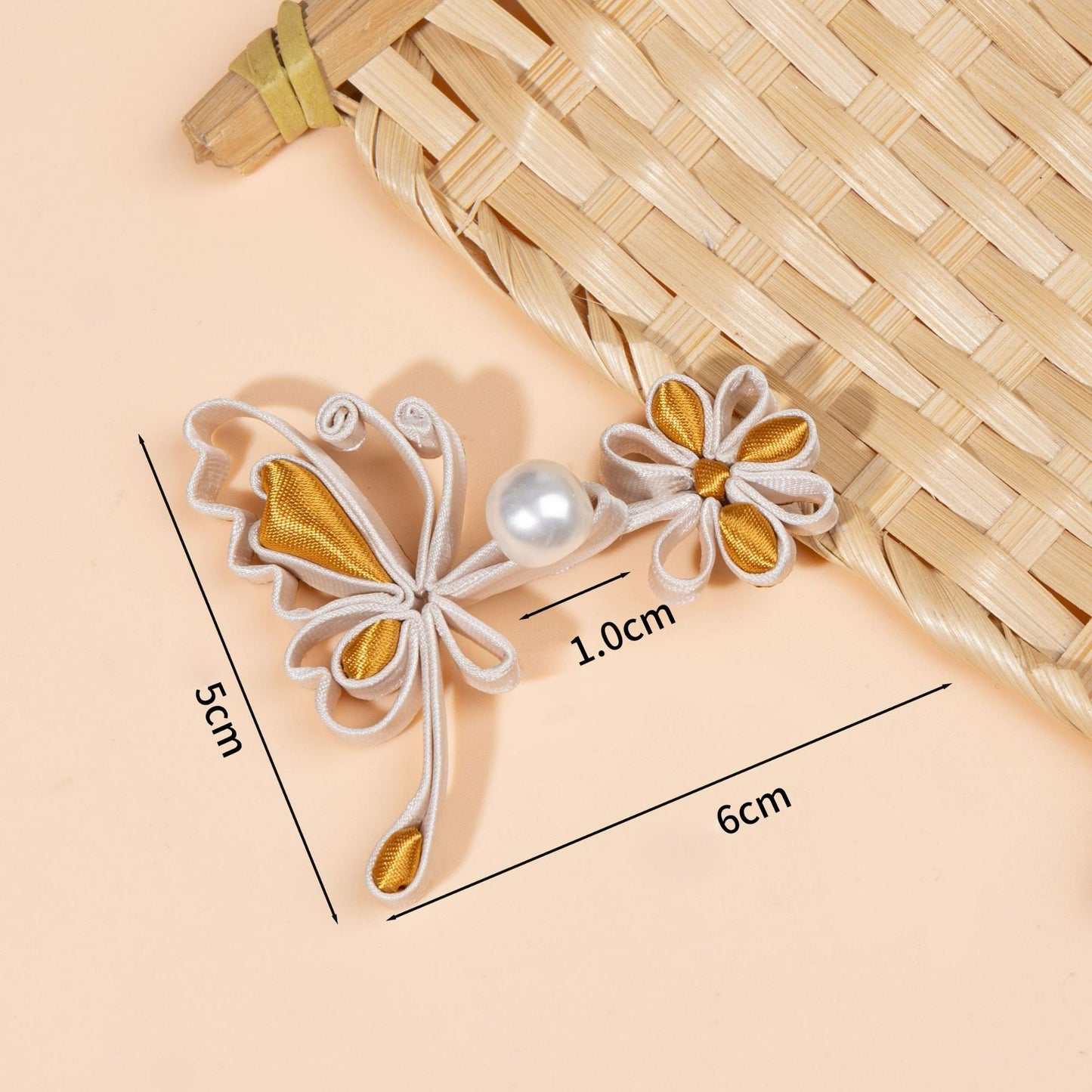 Ribbon butterfly flower pearl buttons - Light Wine Red color, handmade decorative sew-on button