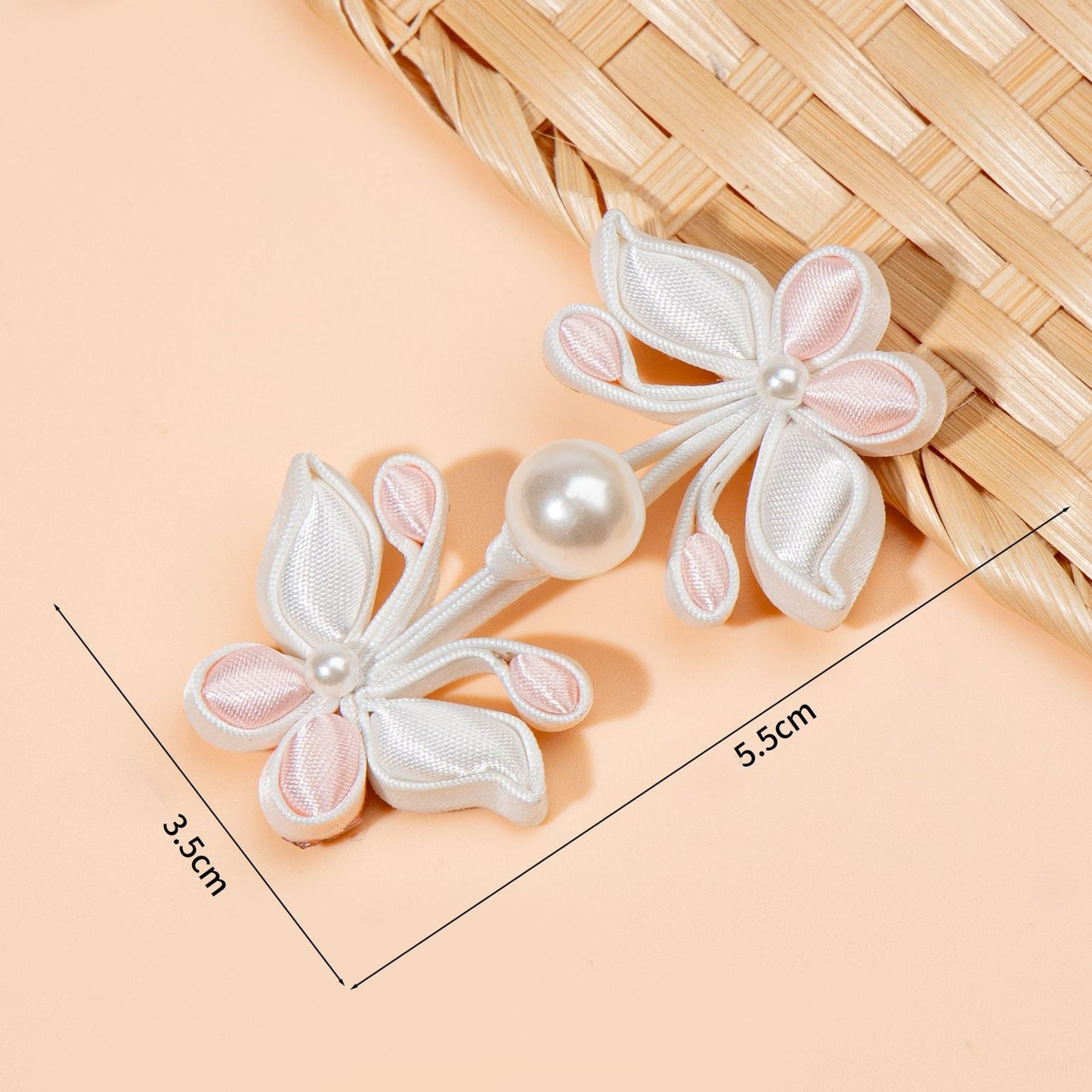 White Flower Branch Pearl Buttons - Light purple color, handmade decorative sew-on button