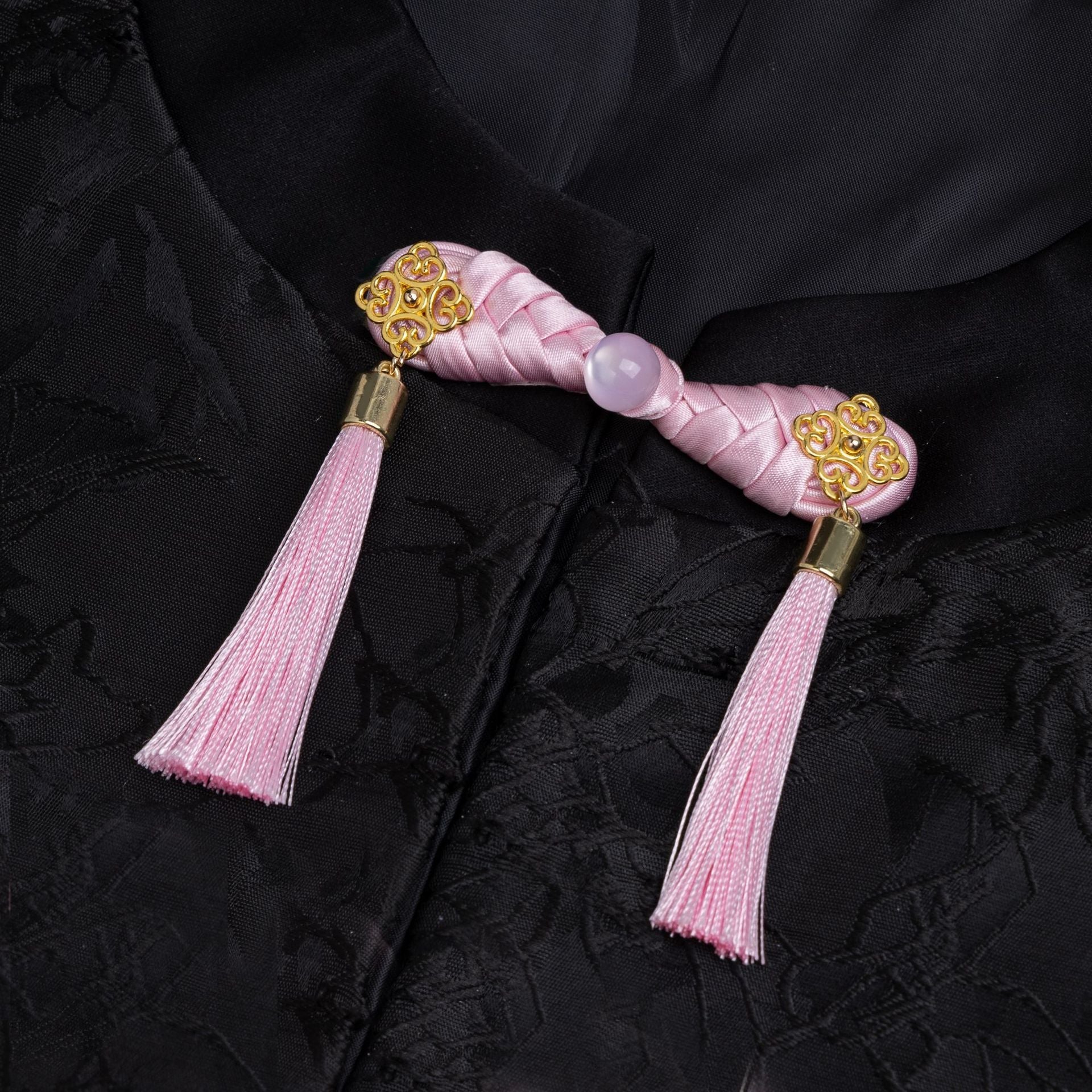Braided Tassel Frog Button Pair - Wine Red color, handmade decorative sew-on button