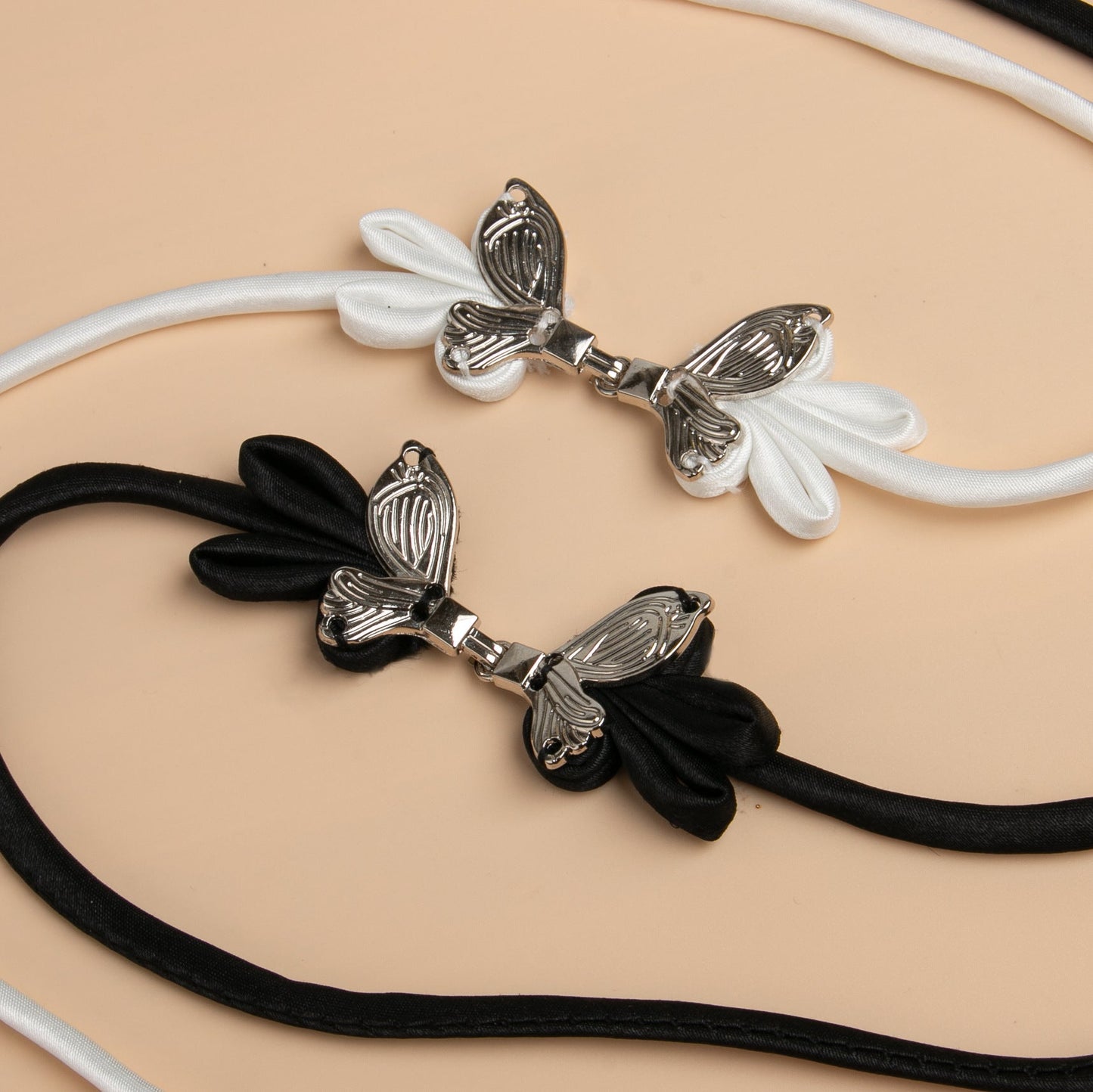 Metal Bow Knot Ribbon Button - White color, handmade decorative sew-on button