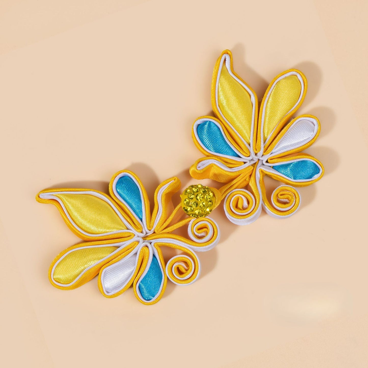 Butterfly petals paired with crystal bead buttons - Red color, handmade decorative sew-on button