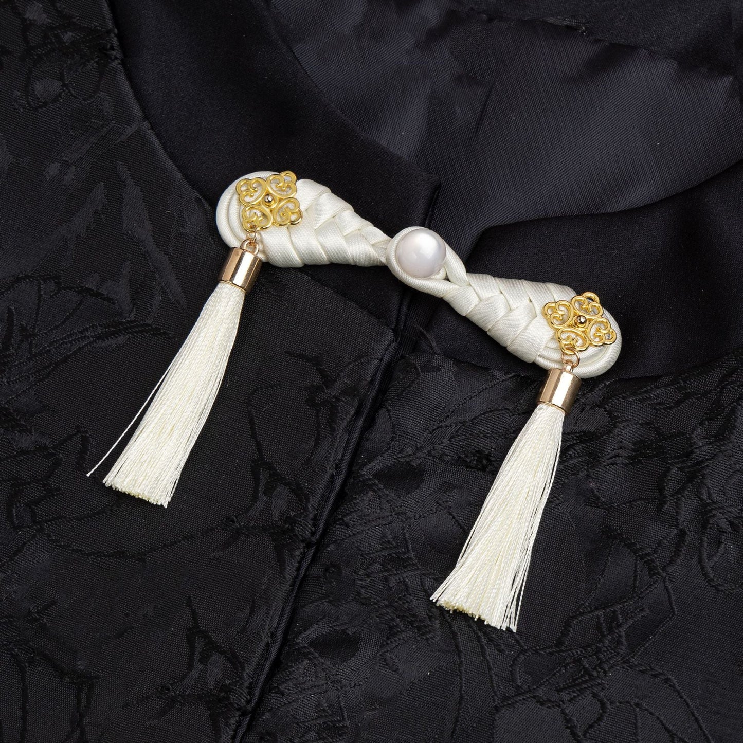 Braided Tassel Frog Button Pair - handmade decorative sew-on button