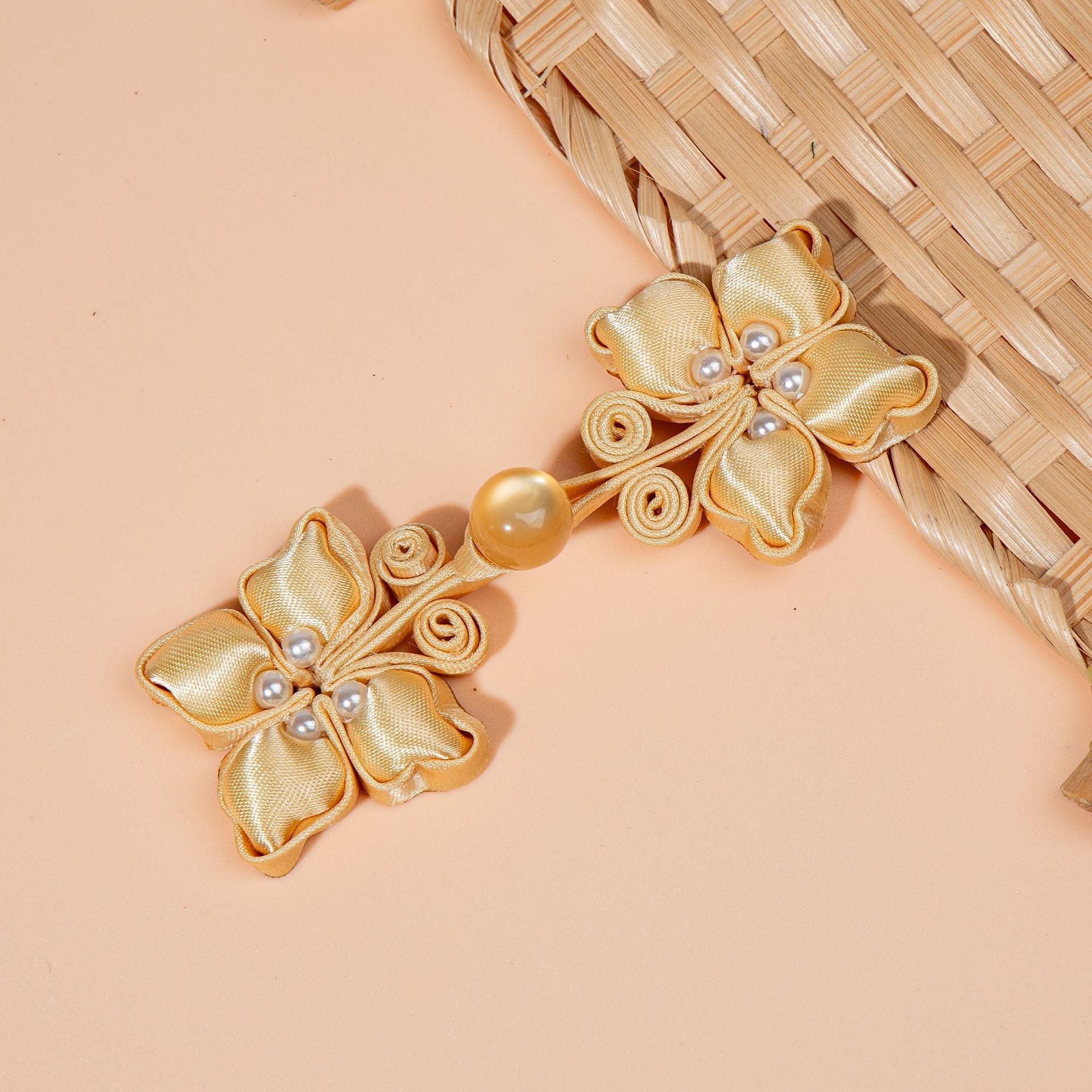 Four Petal Flower Pearl Buttons - Apricot color, handmade decorative sew-on button