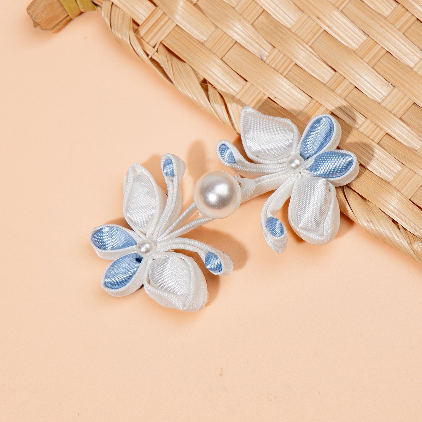 White Flower Branch Pearl Buttons - handmade decorative sew-on button