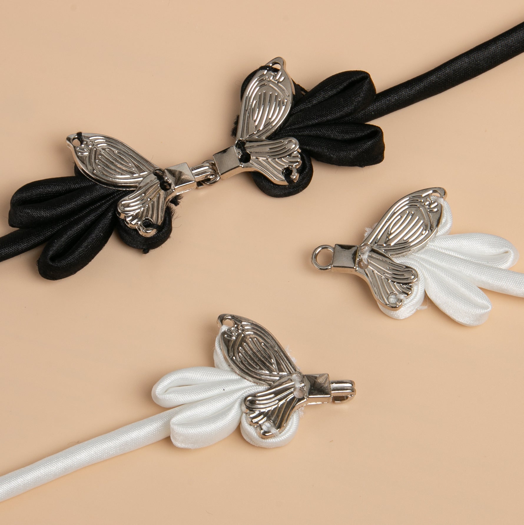 Metal Bow Knot Ribbon Button - Black color, handmade decorative sew-on button