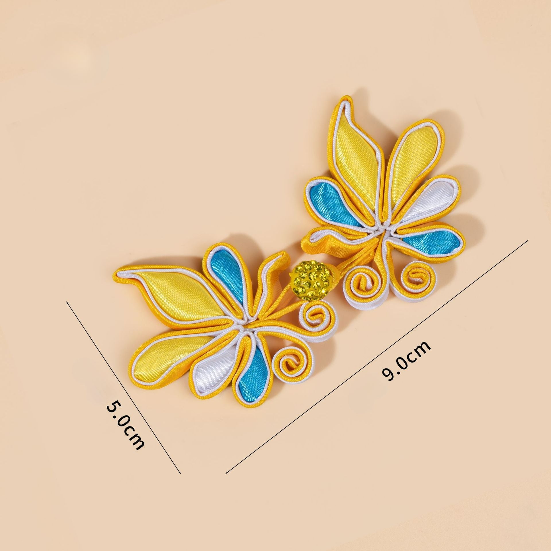 Butterfly petals paired with crystal bead buttons - handmade decorative sew-on button