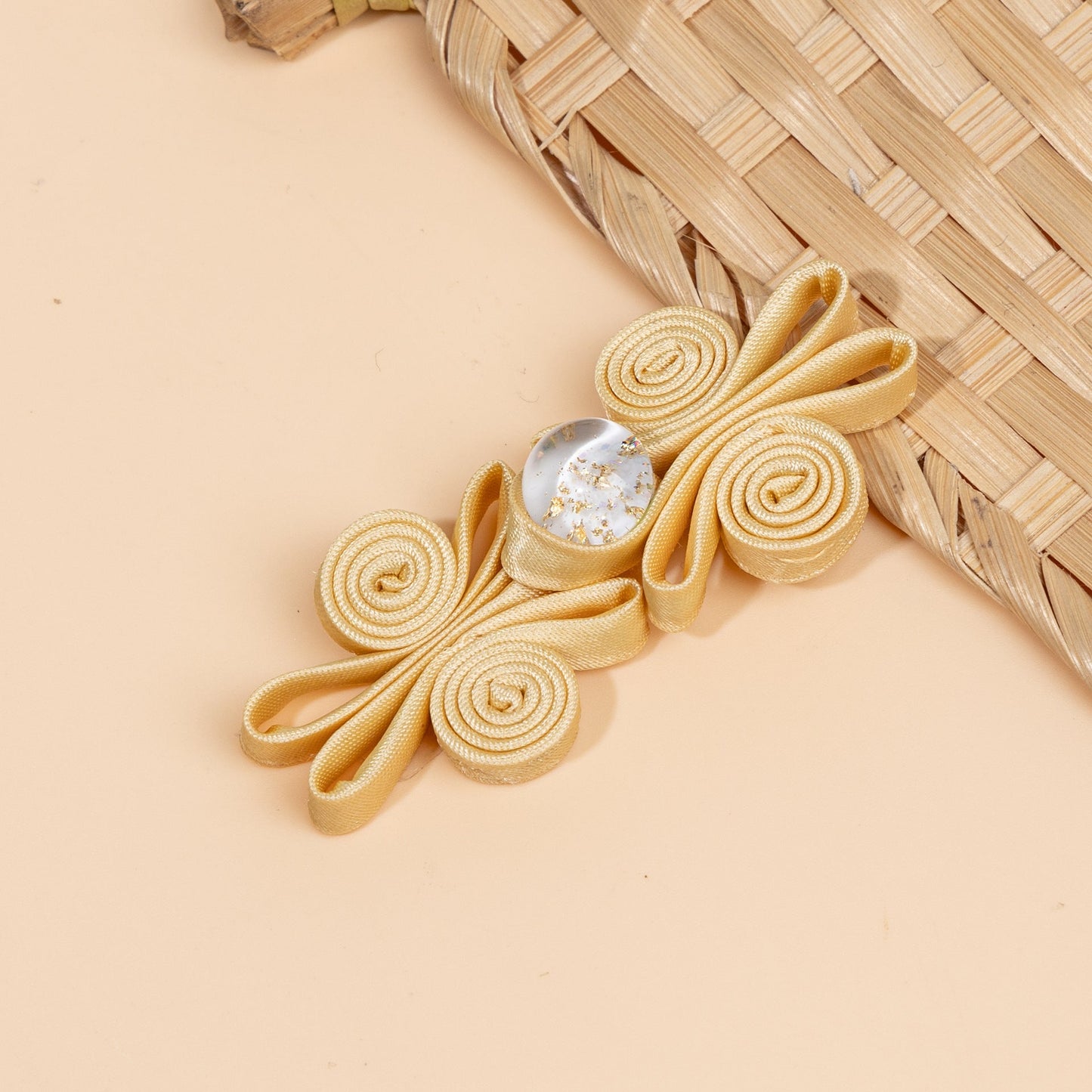 Looped Ribbon Butterfly Foil Bead Buttons - Turmeric color, handmade decorative sew-on button
