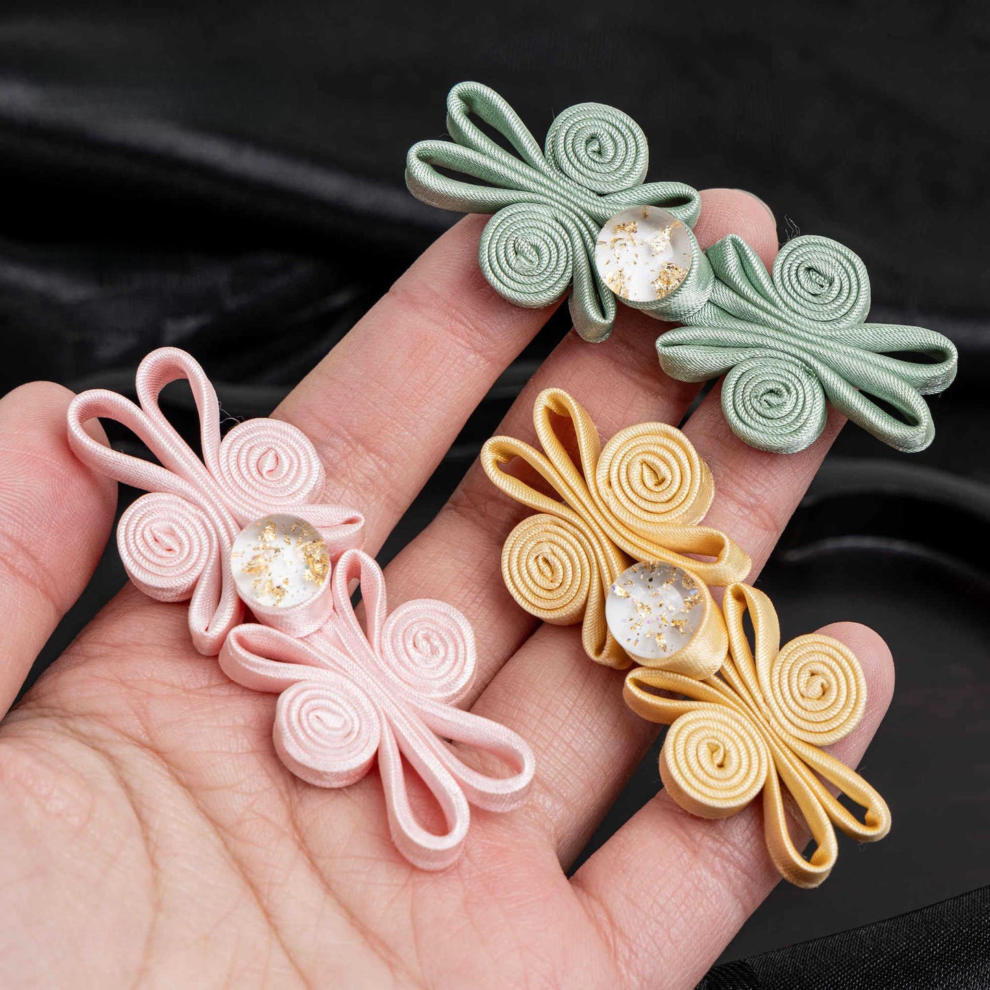 Looped Ribbon Butterfly Foil Bead Buttons - handmade decorative sew-on button